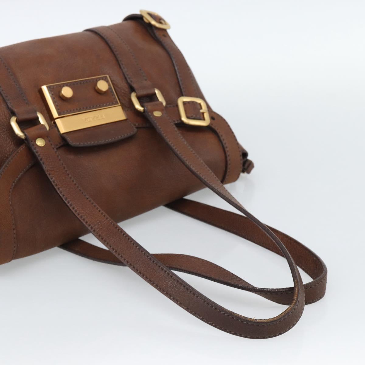 PRADA Ready Lock Tote Bag Leather Brown Gold Auth am11940V