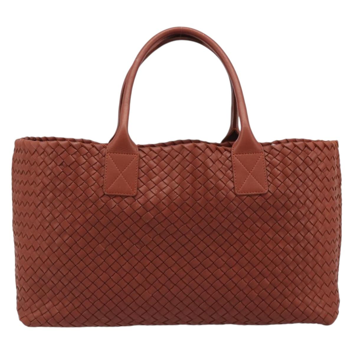 BOTTEGA VENETA INTRECCIATO Cabas MM Tote Bag Leather Brown 115664 Auth am11943SM