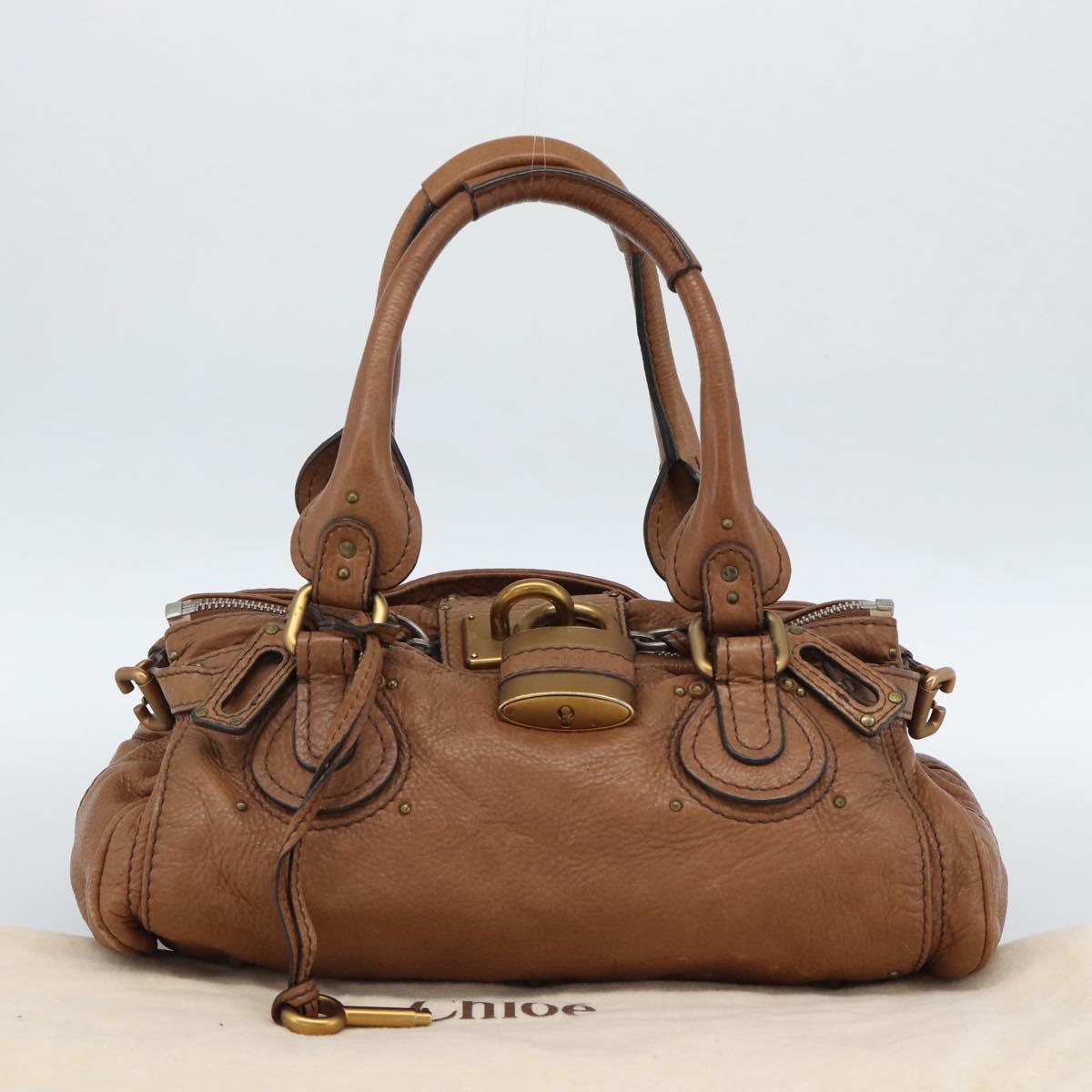Chloe Paddington Hand Bag Leather Brown Gold Silver Auth am11945V