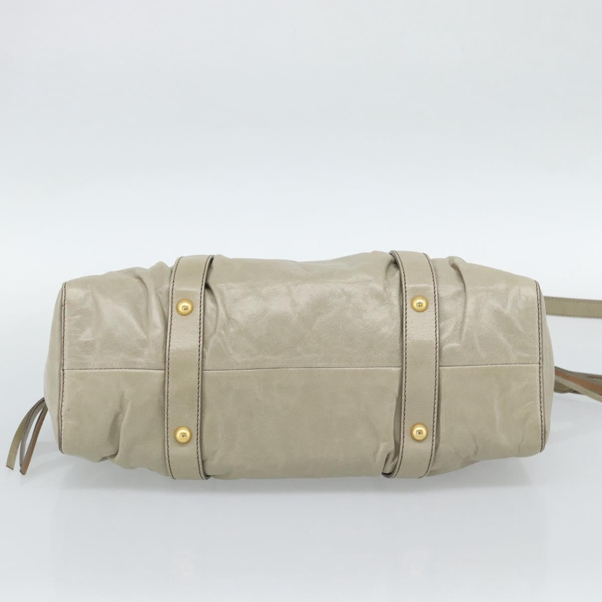 Miu Miu Side Ribbon Hand Bag Leather 2way Beige Gold Auth am11947V