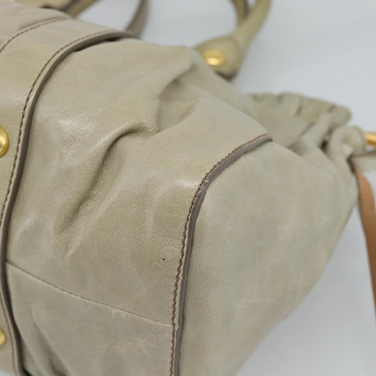 Miu Miu Side Ribbon Hand Bag Leather 2way Beige Gold Auth am11947V