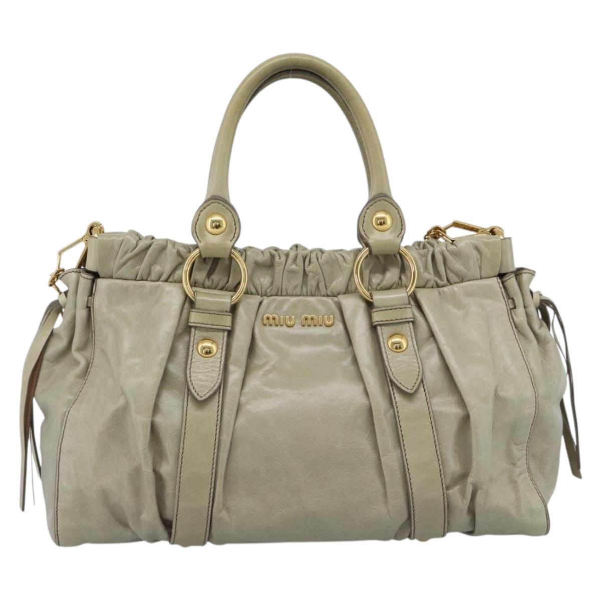Miu Miu Side Ribbon Hand Bag Leather 2way Beige Gold Auth am11947V