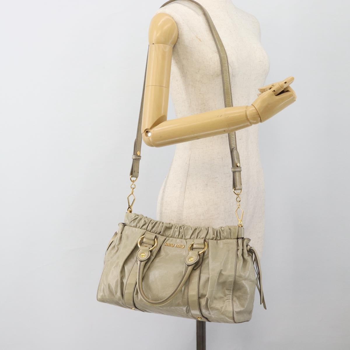 Miu Miu Side Ribbon Hand Bag Leather 2way Beige Gold Auth am11947V