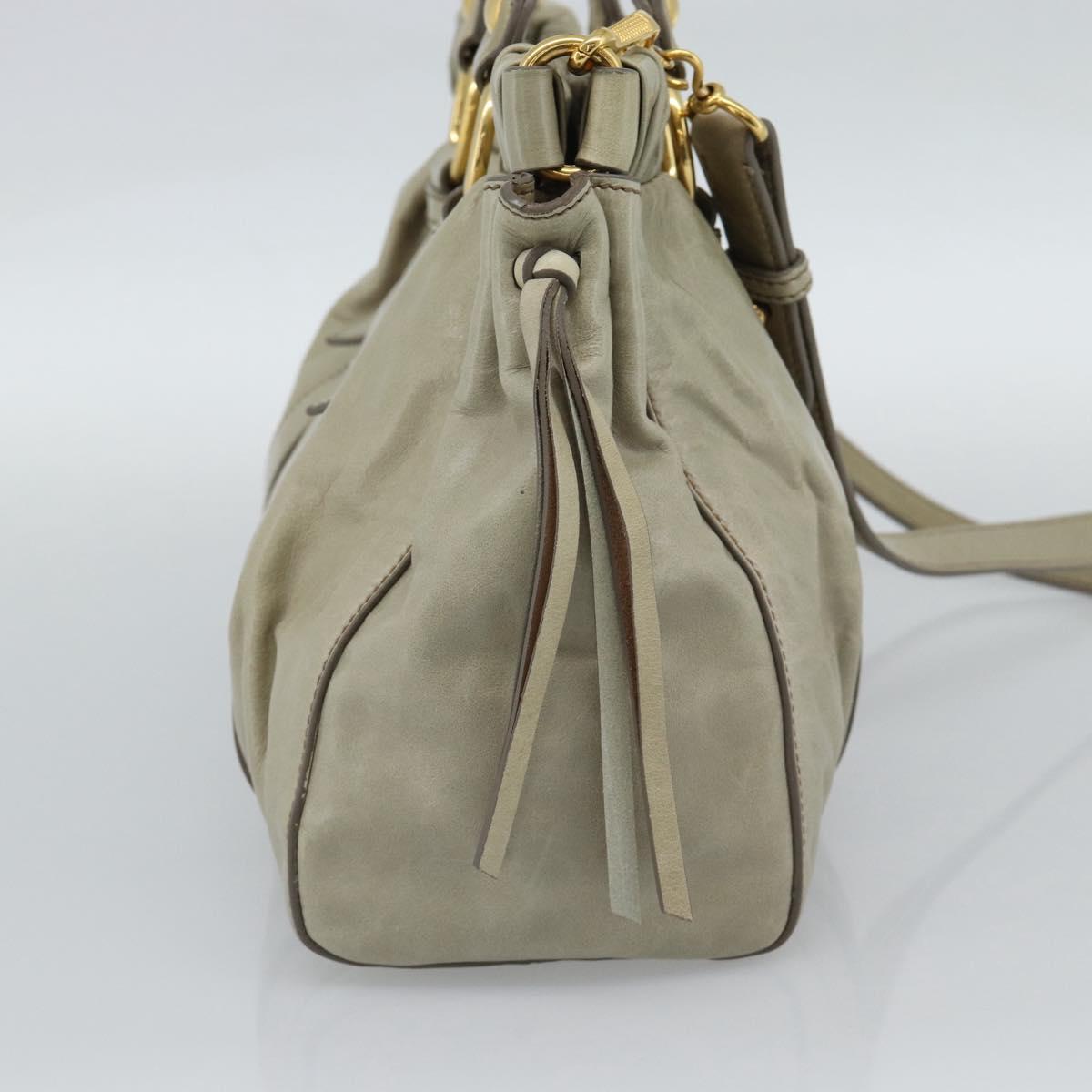 Miu Miu Side Ribbon Hand Bag Leather 2way Beige Gold Auth am11947V