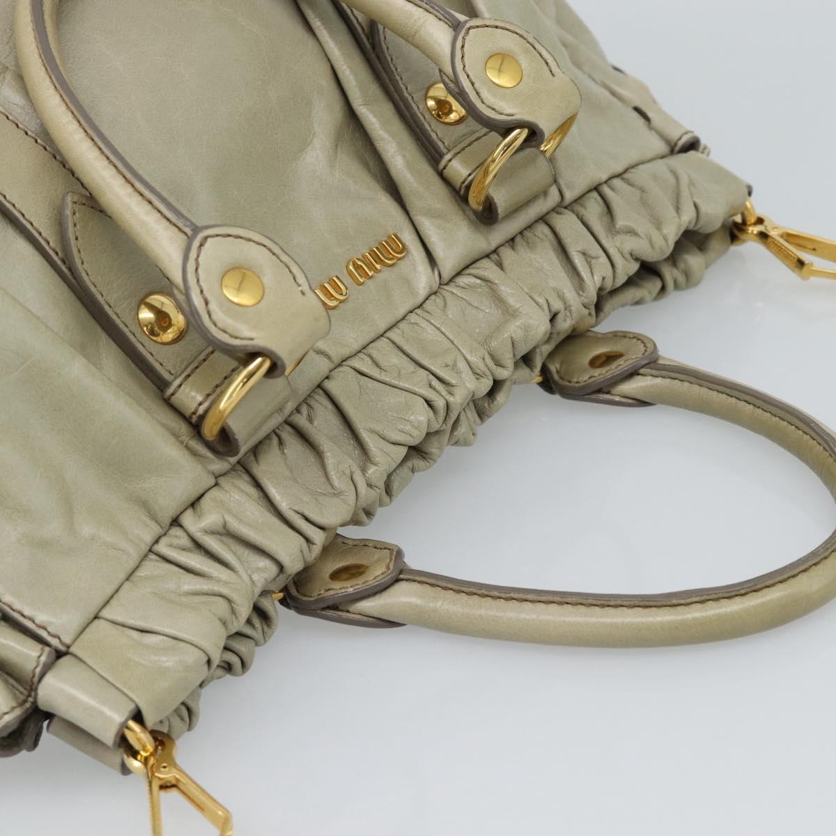 Miu Miu Side Ribbon Hand Bag Leather 2way Beige Gold Auth am11947V