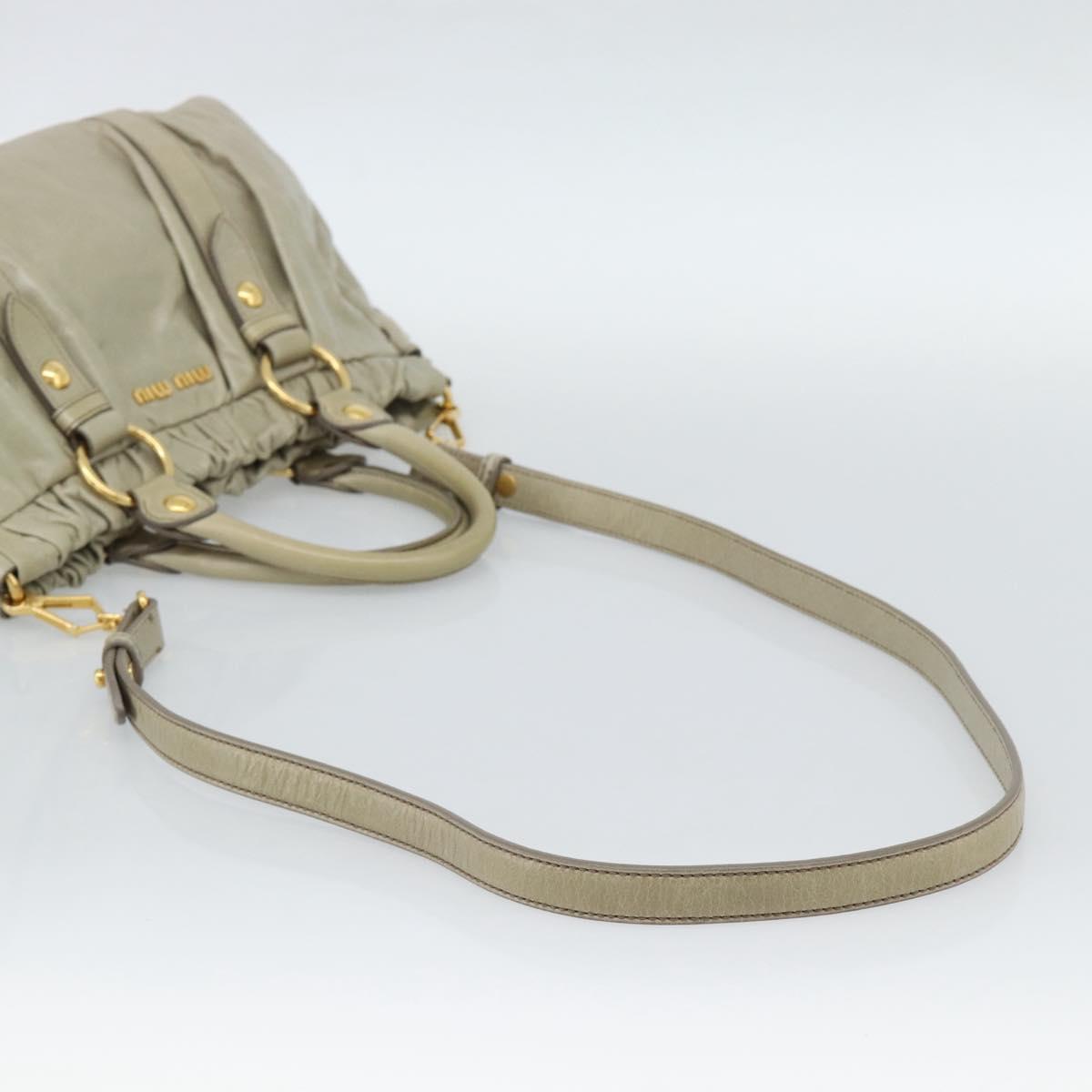 Miu Miu Side Ribbon Hand Bag Leather 2way Beige Gold Auth am11947V