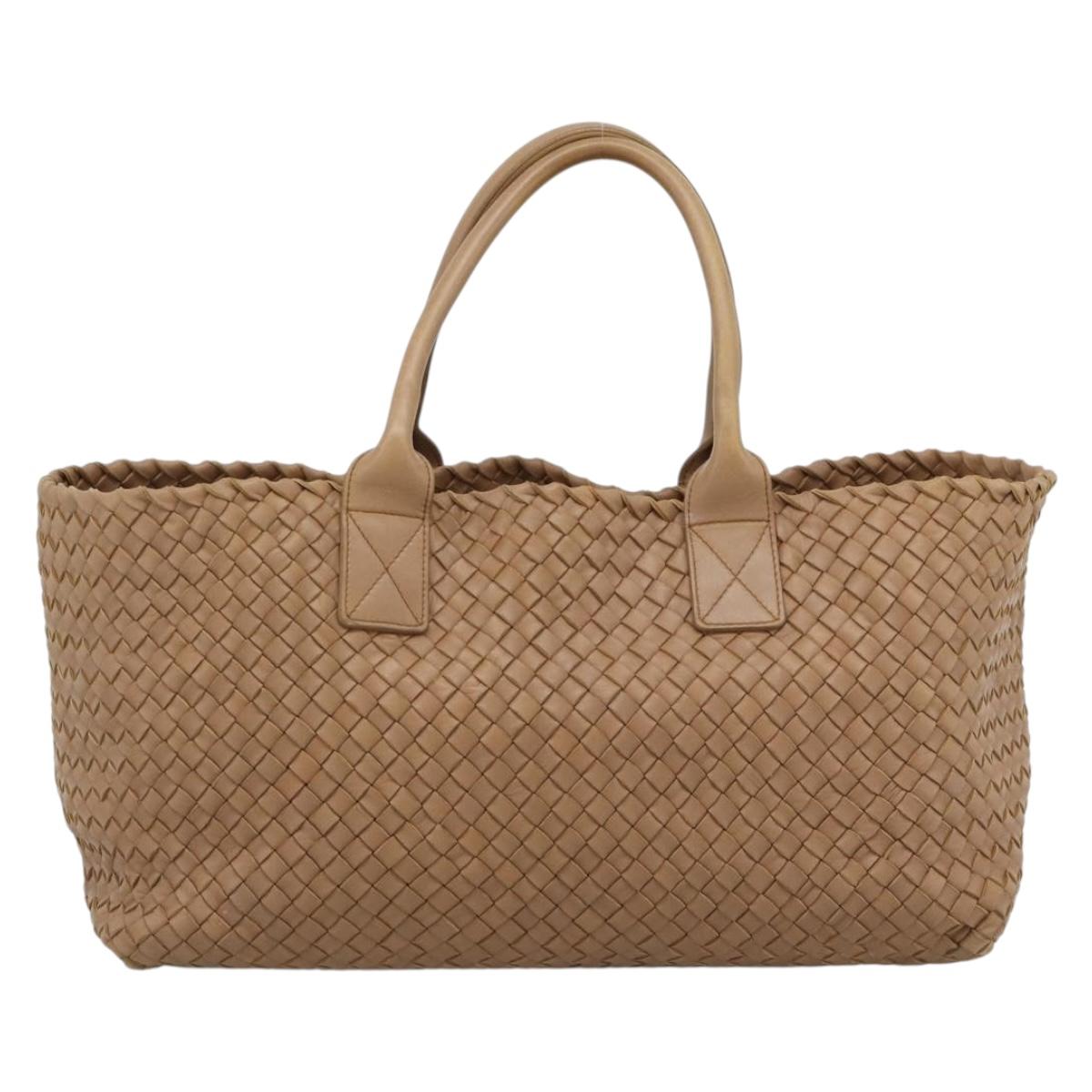 BOTTEGA VENETA INTRECCIATO Cabas MM Tote Bag Leather Beige 115664 Auth am11951V