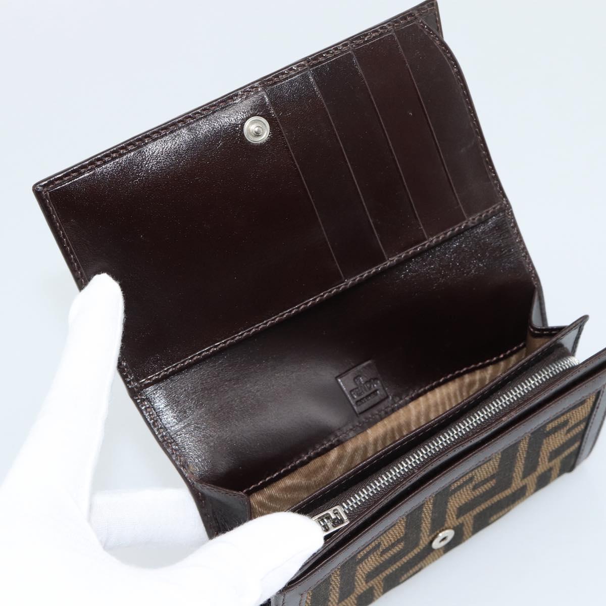 FENDI Zucca Canvas Bifold Wallet Black Brown Auth am11958V