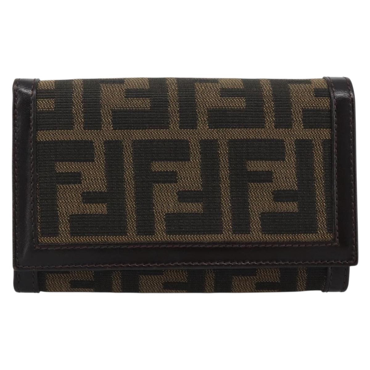 FENDI Zucca Canvas Bifold Wallet Black Brown Auth am11958V