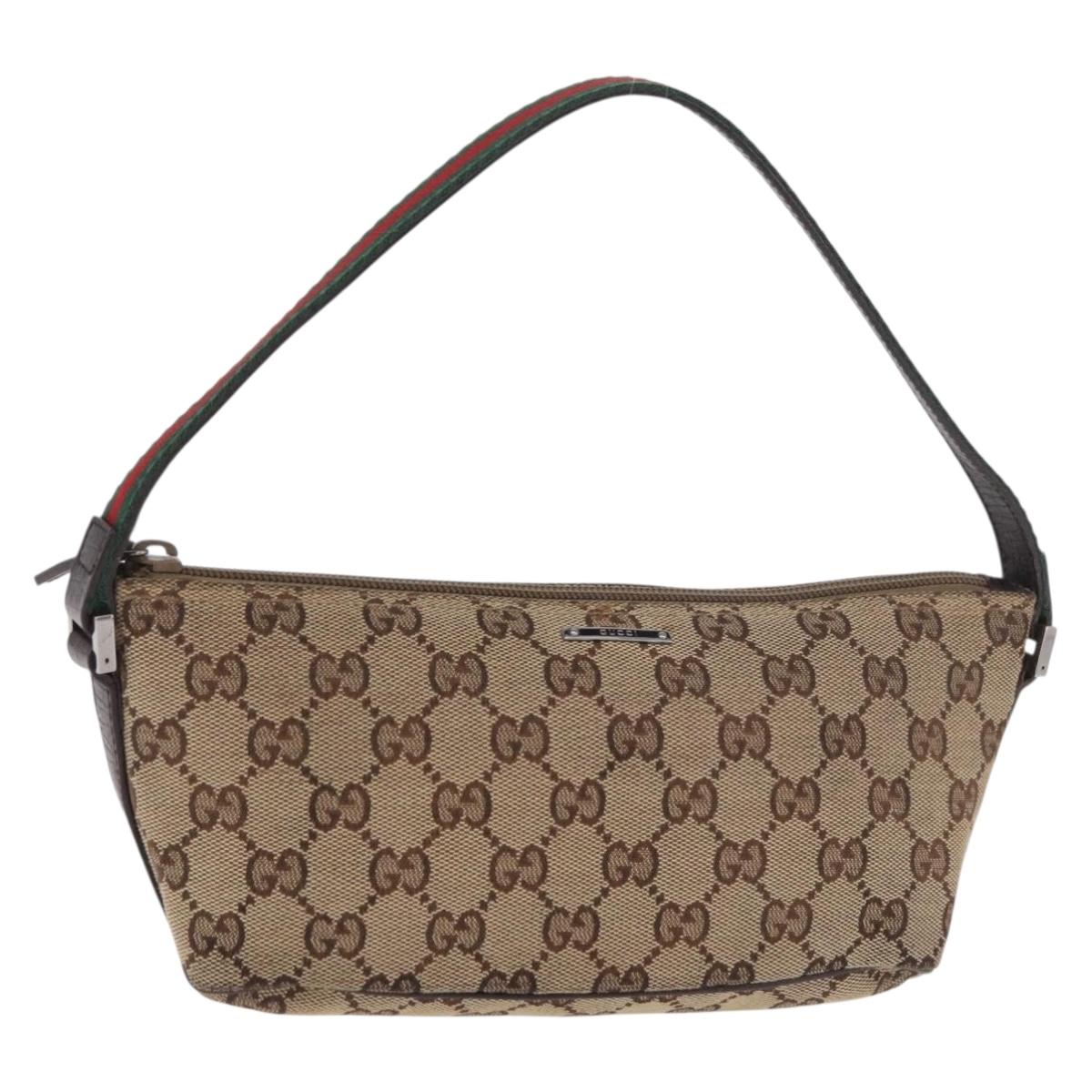 GUCCI GG Canvas Accessories Sherry Line Bag Beige Silver 141809 Auth am11962A