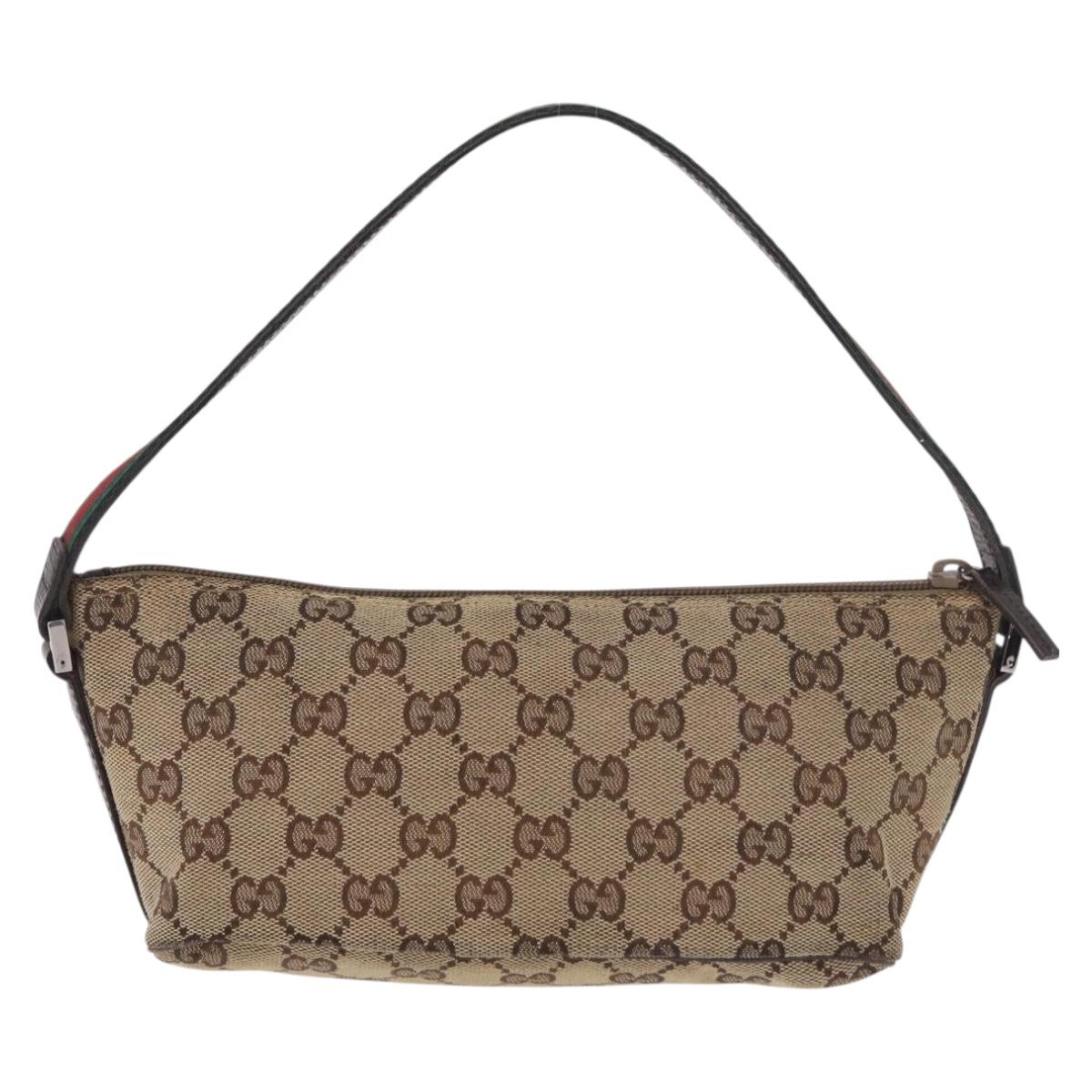 GUCCI GG Canvas Accessories Sherry Line Bag Beige Silver 141809 Auth am11962A