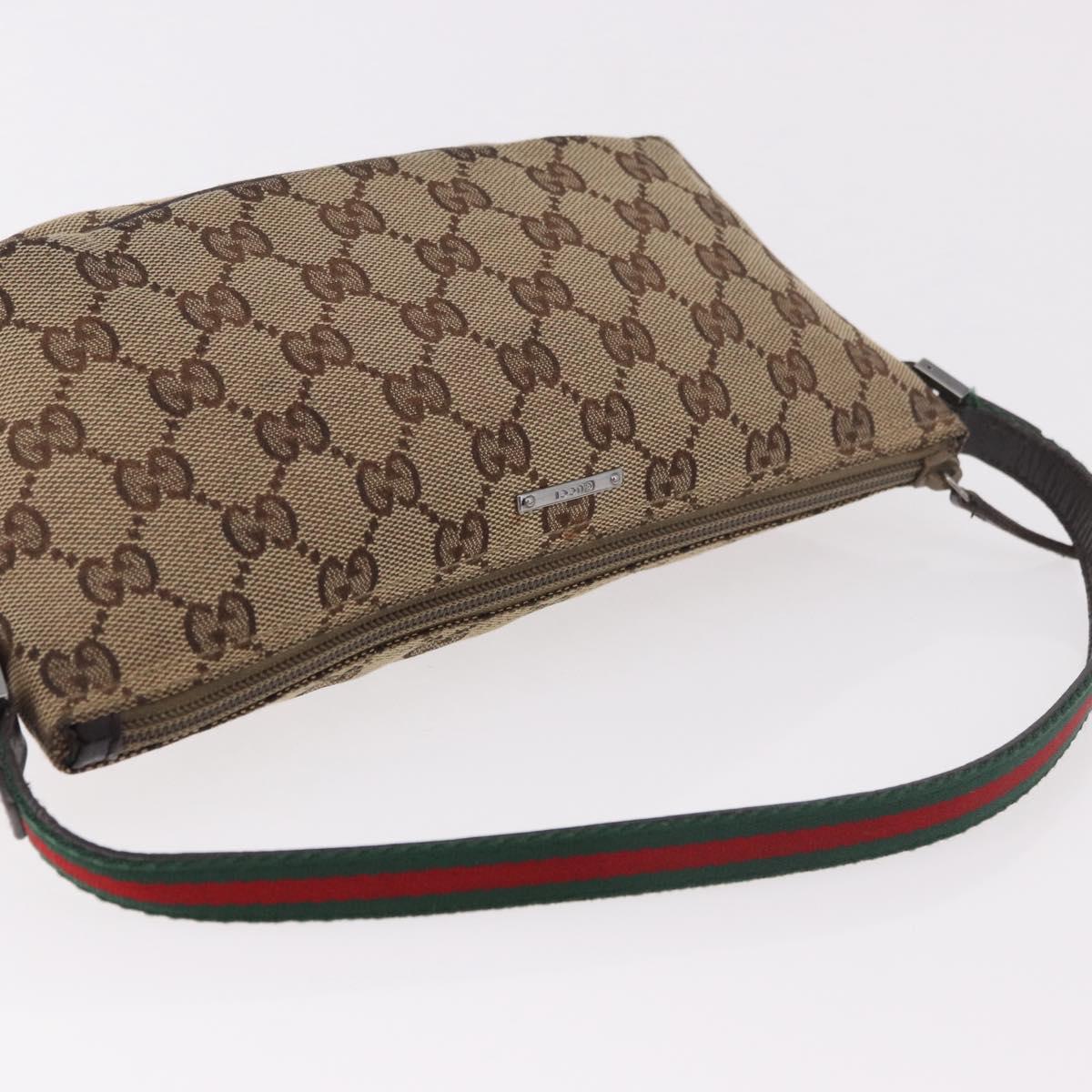 GUCCI GG Canvas Accessories Sherry Line Bag Beige Silver 141809 Auth am11962A