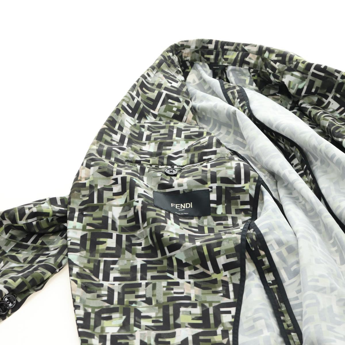 FENDI Tailored Jacket Zucca Canvas polyester 44 Green Black Auth am11963V