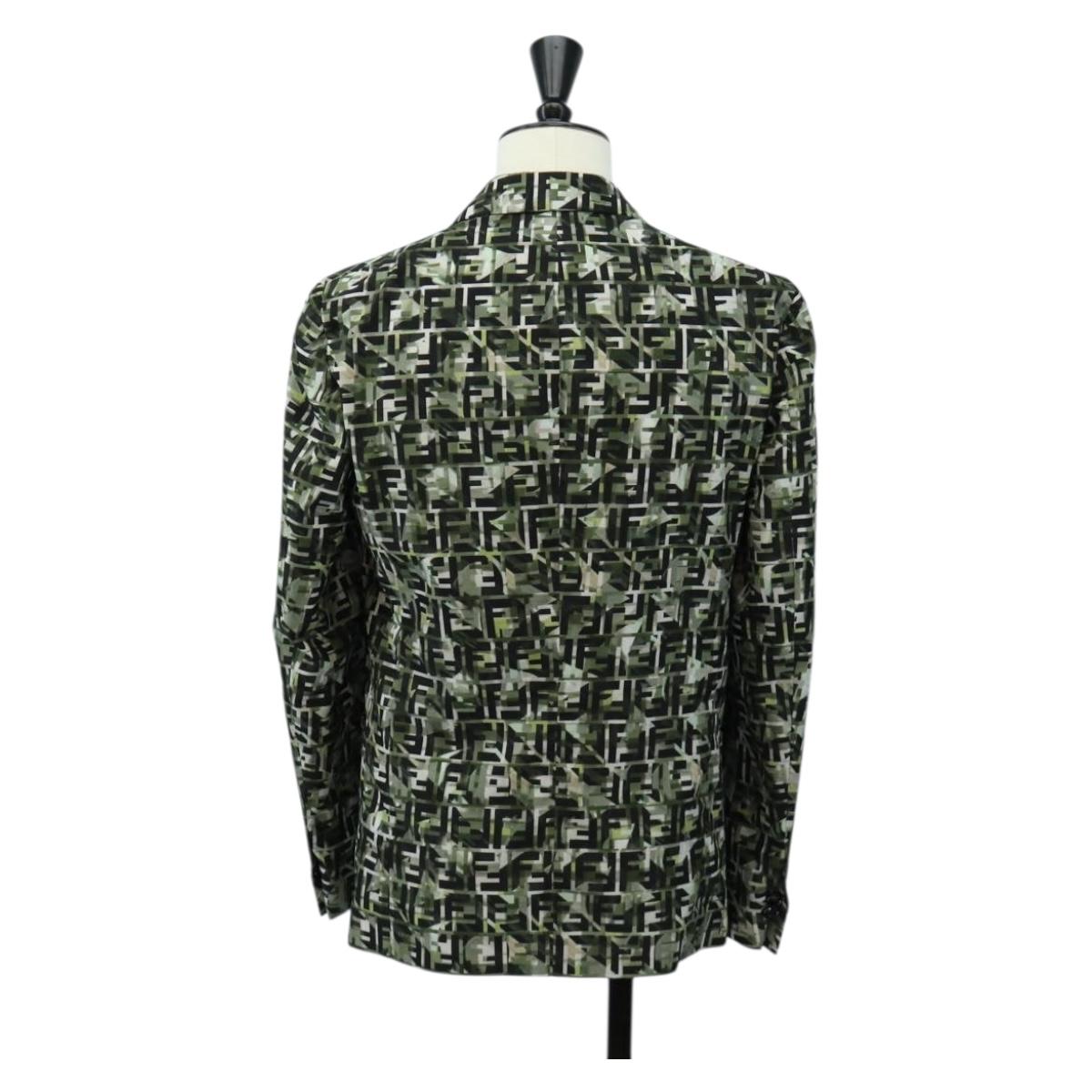 FENDI Tailored Jacket Zucca Canvas polyester 44 Green Black Auth am11963V