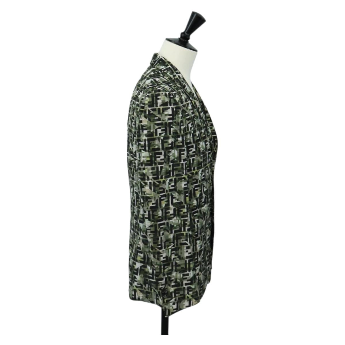 FENDI Tailored Jacket Zucca Canvas polyester 44 Green Black Auth am11963V