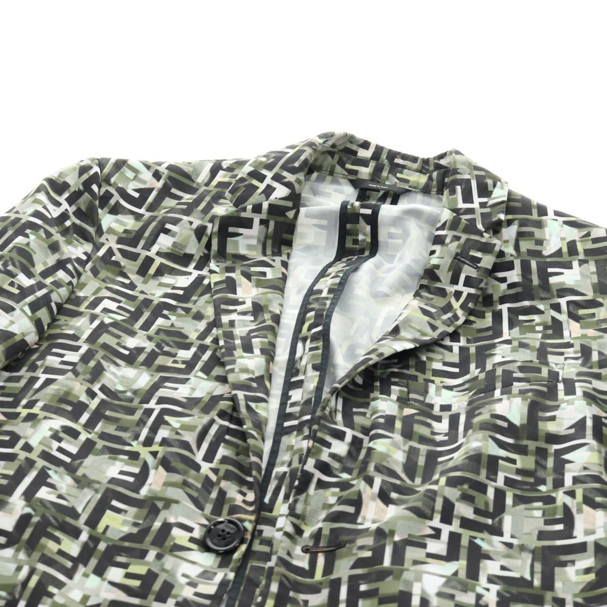 FENDI Tailored Jacket Zucca Canvas polyester 44 Green Black Auth am11963V