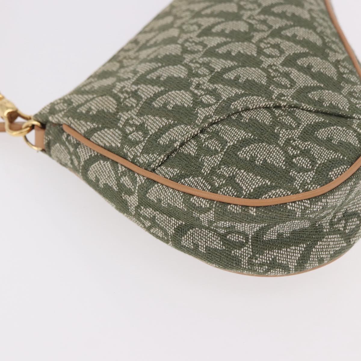 Christian Dior Trotter Canvas Saddle Pouch Khaki Gold Auth am11965V