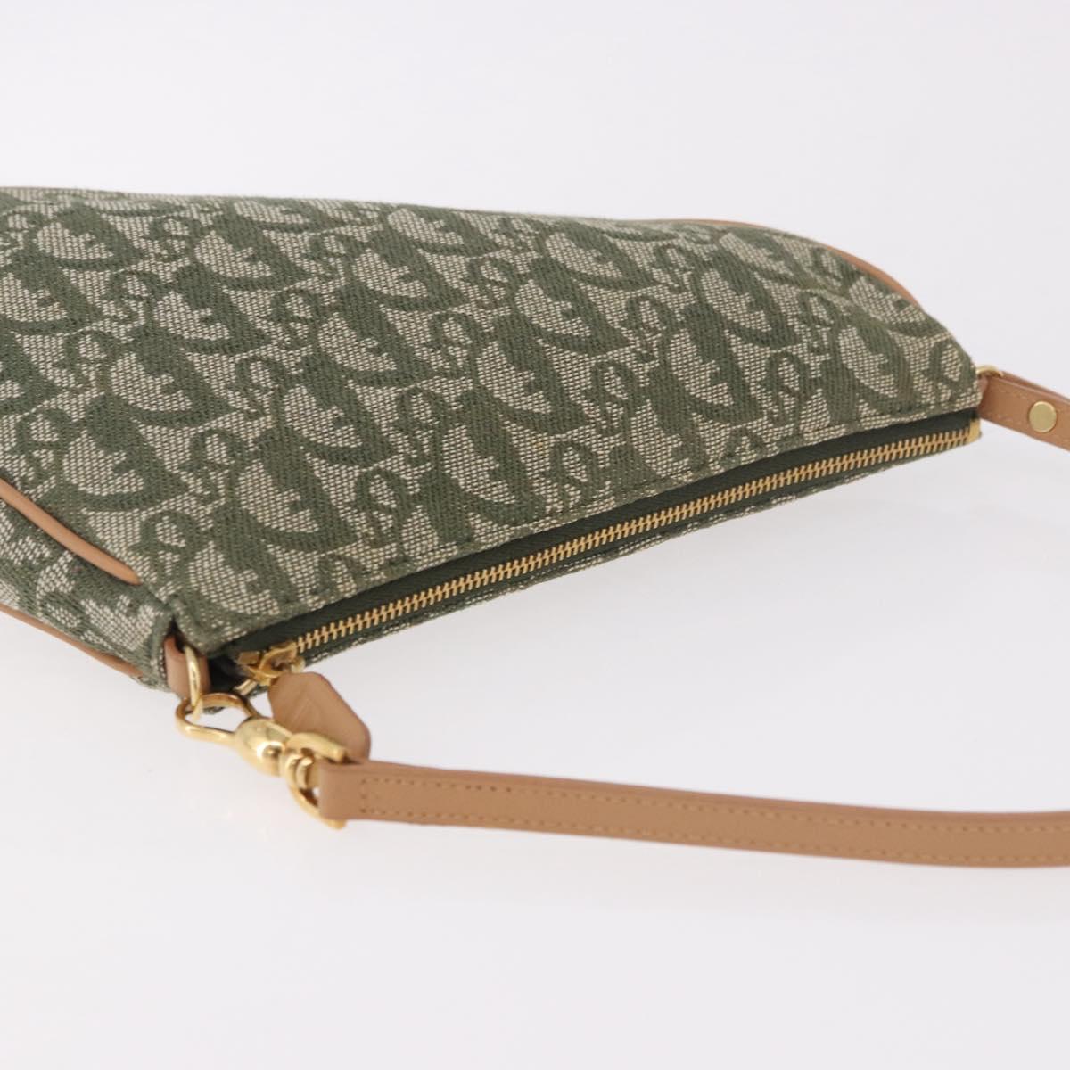 Christian Dior Trotter Canvas Saddle Pouch Khaki Gold Auth am11965V