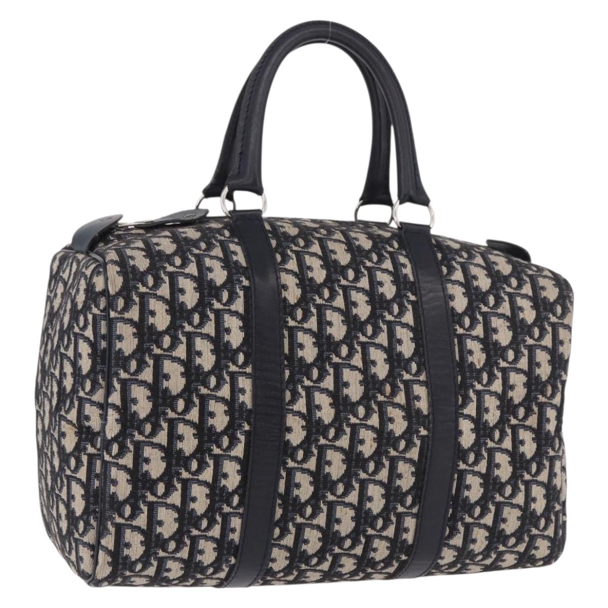 Christian Dior Trotter Canvas mini Boston Bag Navy Silver Auth am11966V