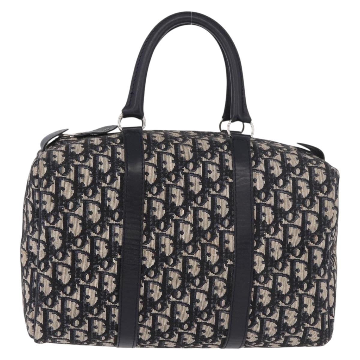 Christian Dior Trotter Canvas mini Boston Bag Navy Silver Auth am11966V