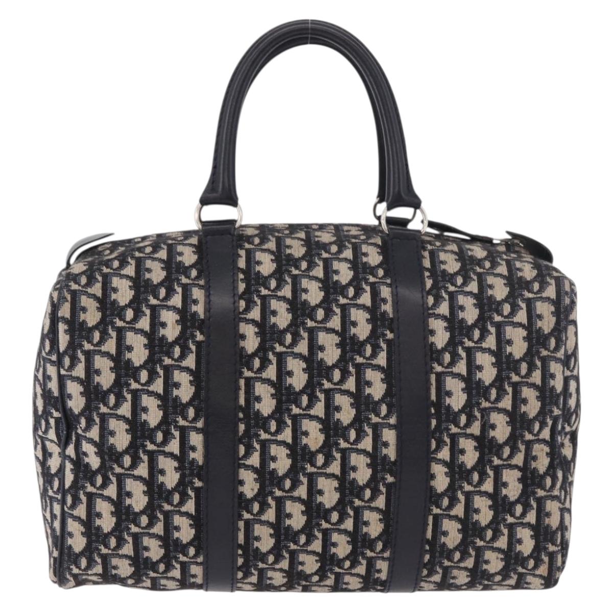 Christian Dior Trotter Canvas mini Boston Bag Navy Silver Auth am11966V