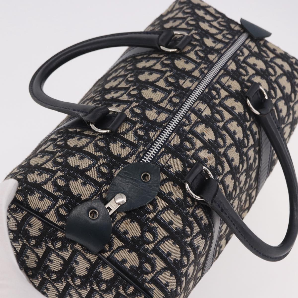 Christian Dior Trotter Canvas mini Boston Bag Navy Silver Auth am11966V