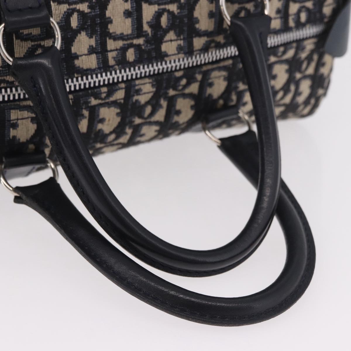 Christian Dior Trotter Canvas mini Boston Bag Navy Silver Auth am11966V