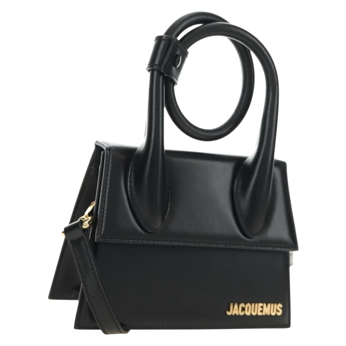 JACQUEMUS Hand Bag Leather 2way Black Gold Auth am11975V