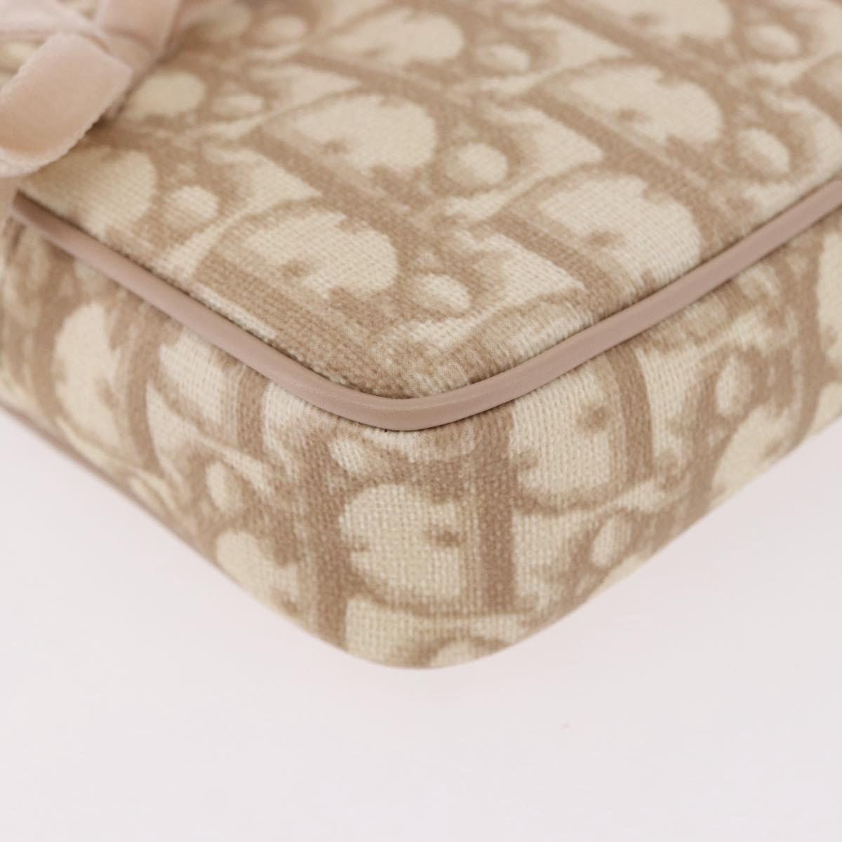 Christian Dior Trotter Canvas Romantic Hand Pouch PVC Beige Silver Auth am11980V