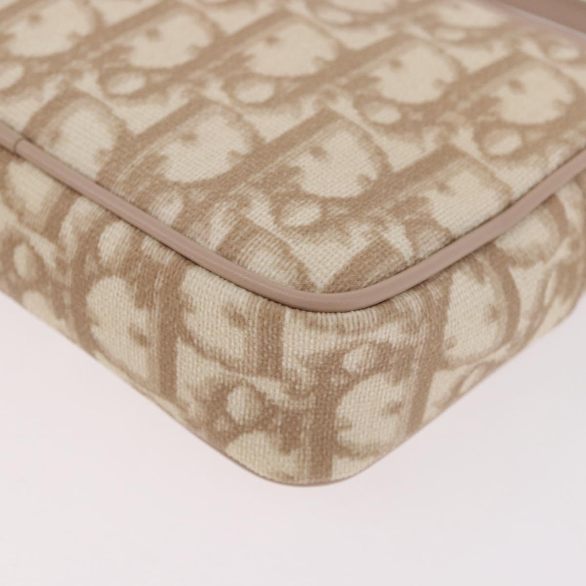 Christian Dior Trotter Canvas Romantic Hand Pouch PVC Beige Silver Auth am11980V