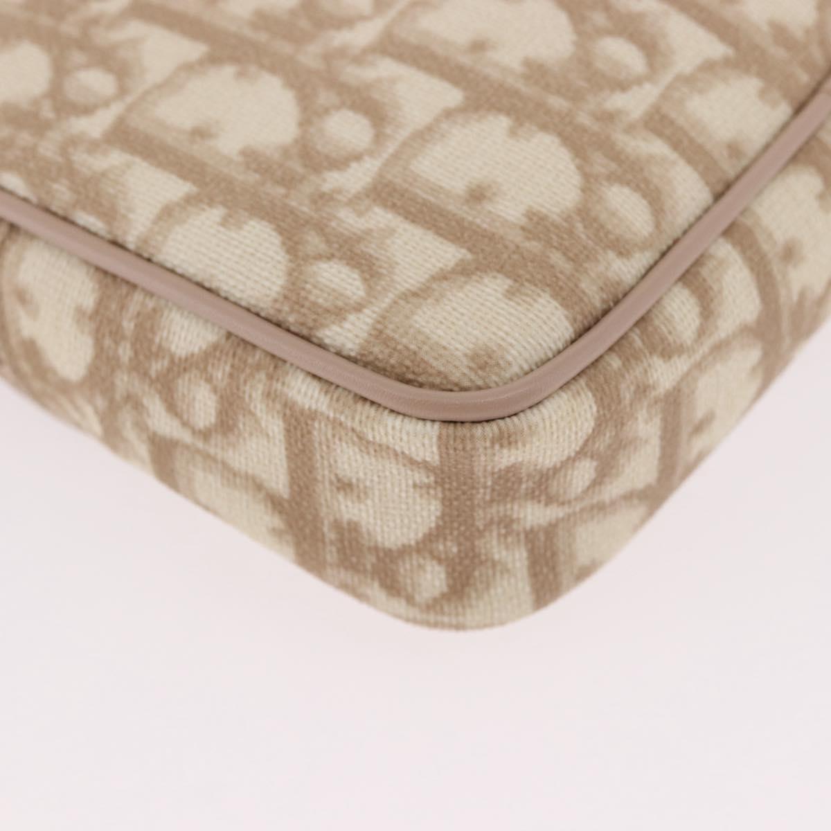 Christian Dior Trotter Canvas Romantic Hand Pouch PVC Beige Silver Auth am11980V