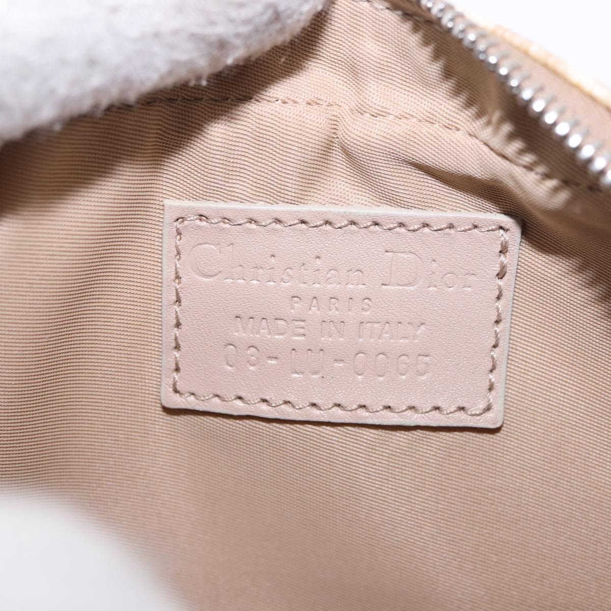 Christian Dior Trotter Canvas Romantic Hand Pouch PVC Beige Silver Auth am11980V