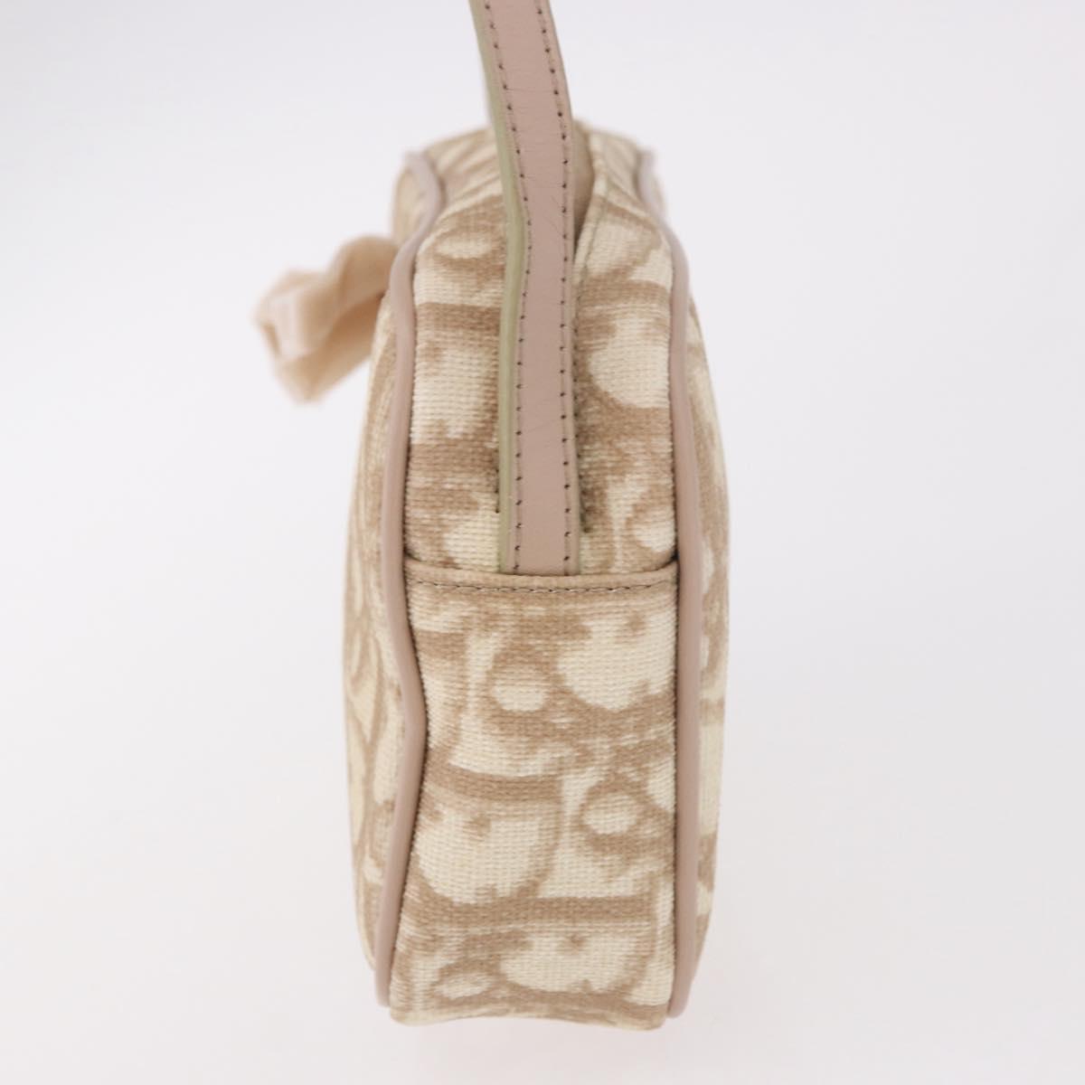 Christian Dior Trotter Canvas Romantic Hand Pouch PVC Beige Silver Auth am11980V