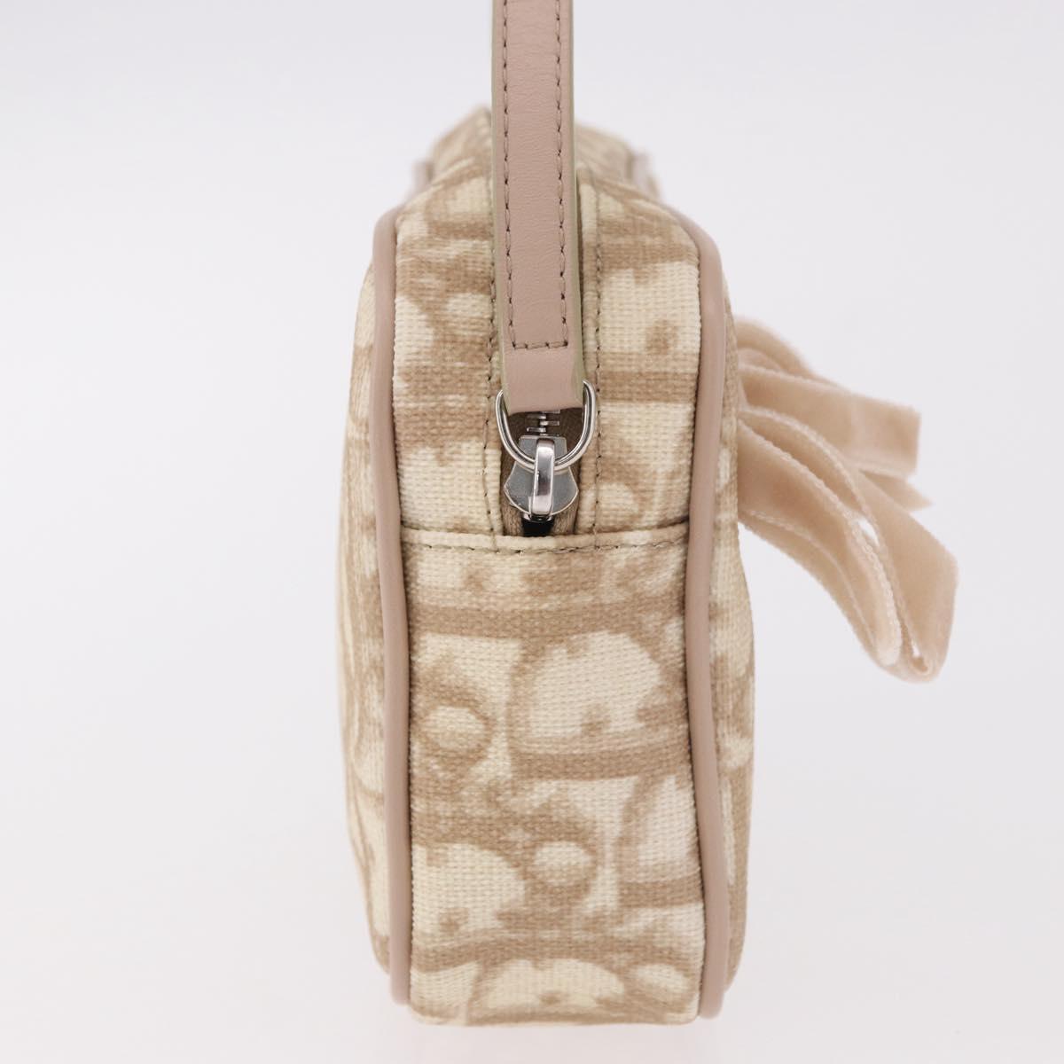 Christian Dior Trotter Canvas Romantic Hand Pouch PVC Beige Silver Auth am11980V