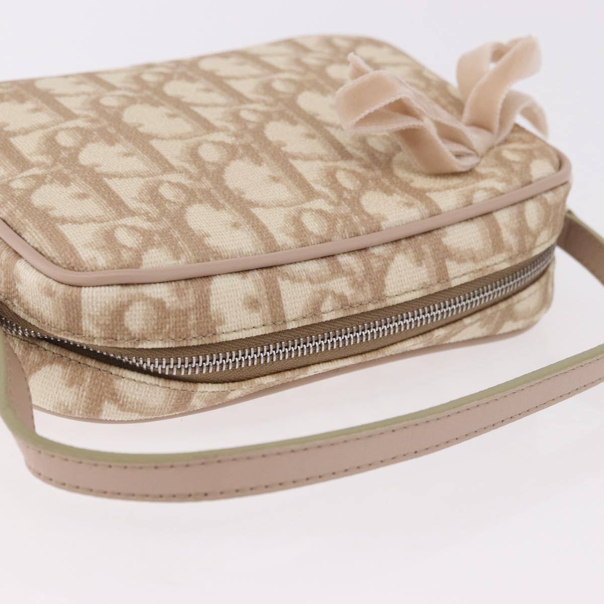 Christian Dior Trotter Canvas Romantic Hand Pouch PVC Beige Silver Auth am11980V