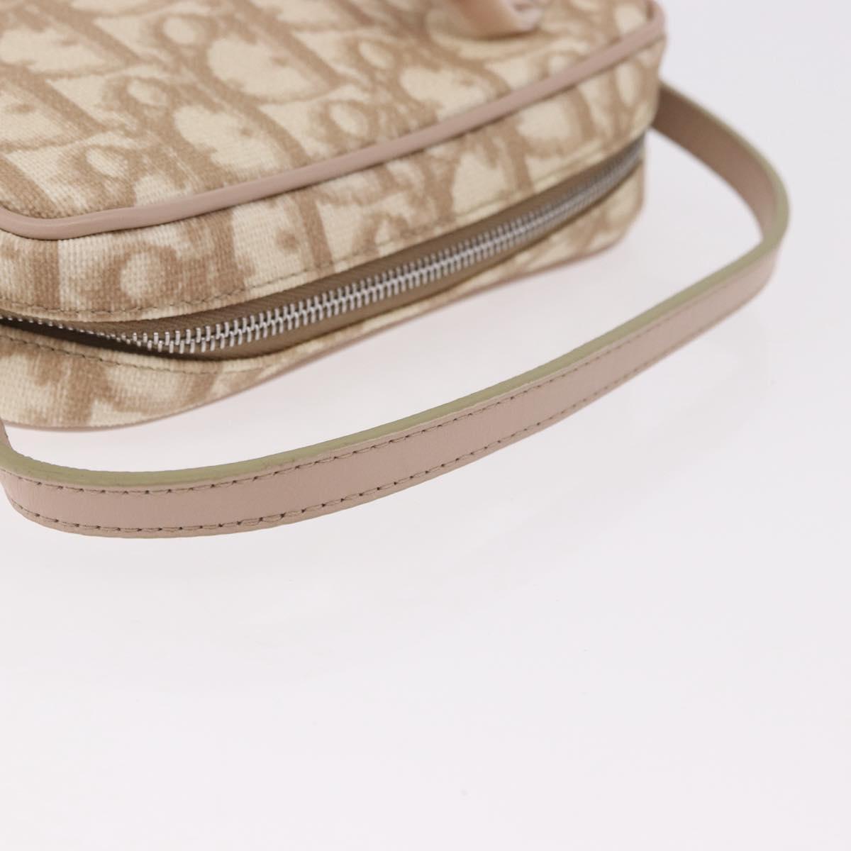 Christian Dior Trotter Canvas Romantic Hand Pouch PVC Beige Silver Auth am11980V