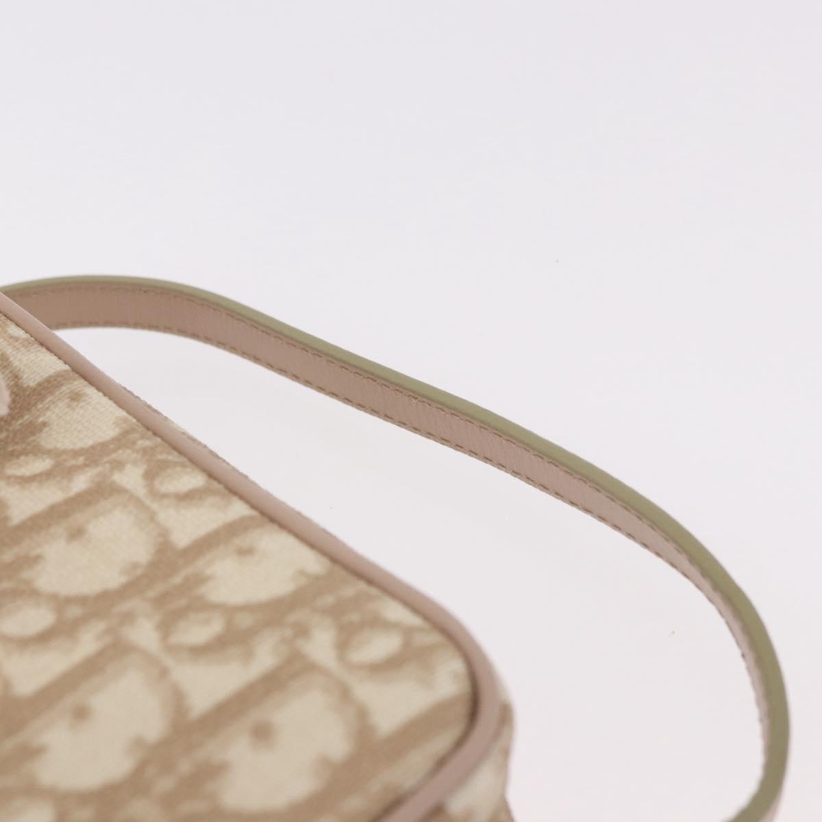 Christian Dior Trotter Canvas Romantic Hand Pouch PVC Beige Silver Auth am11980V