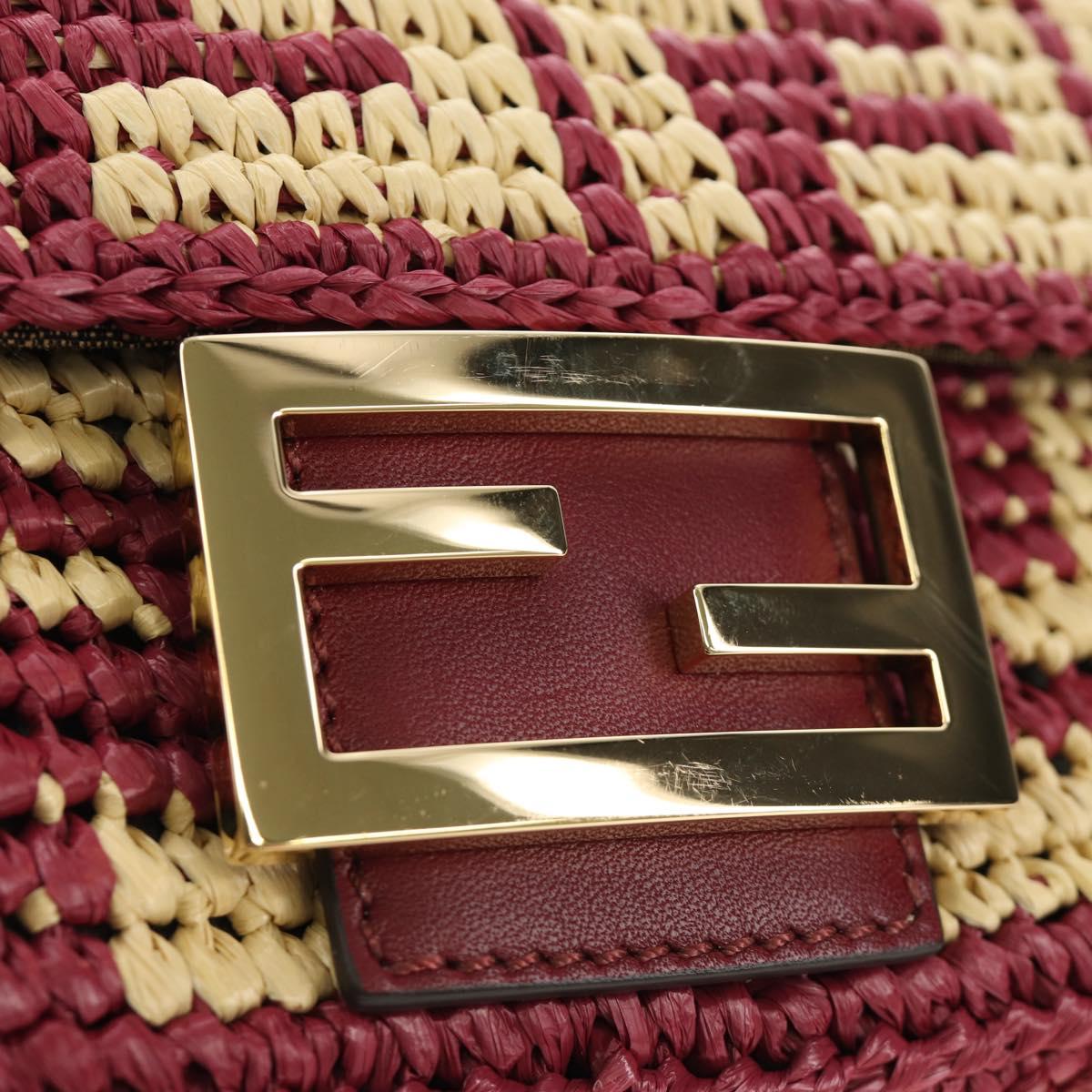 FENDI Zucca Canvas Mamma Baguette Bag Raffia 2way Beige Gold Auth am11981SM