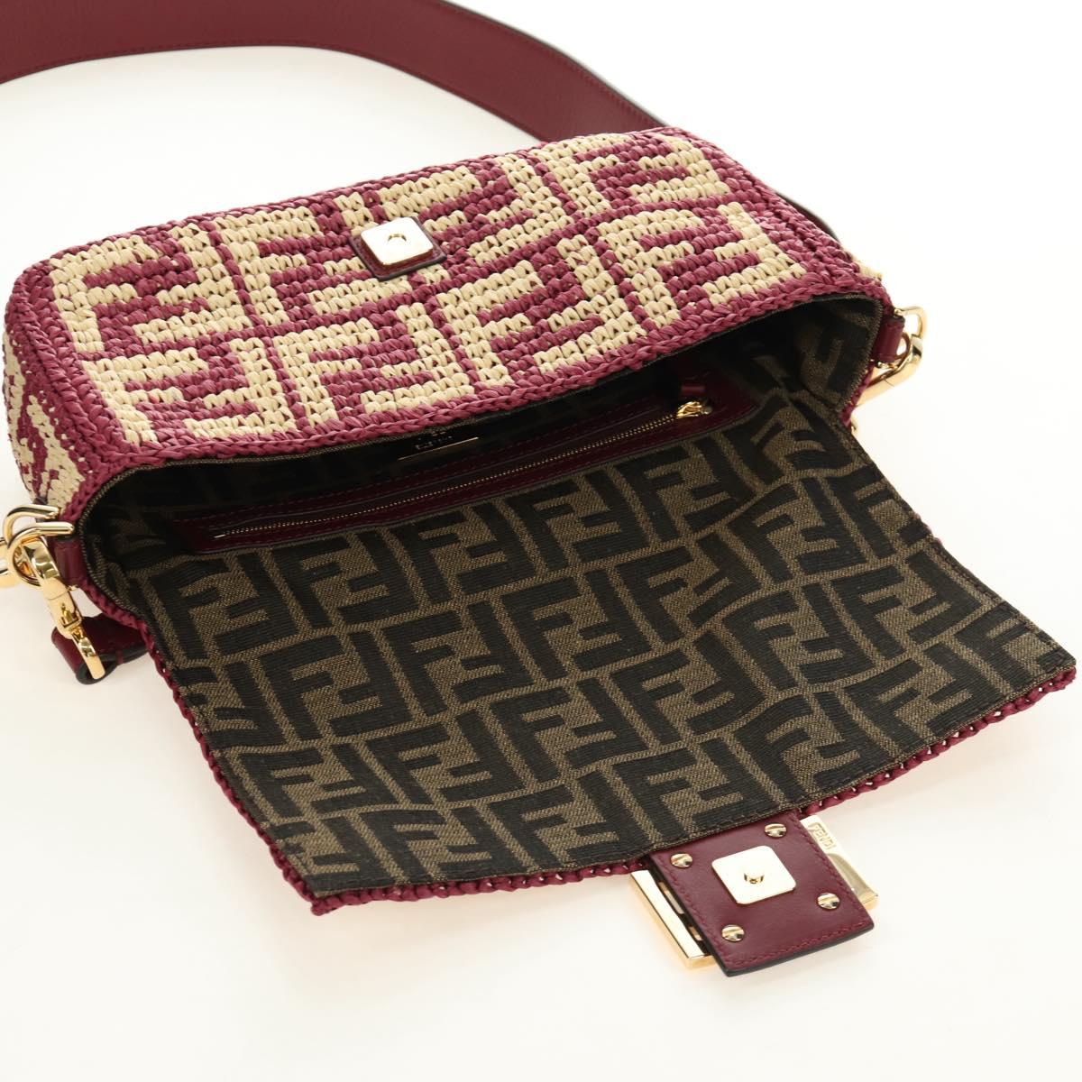 FENDI Zucca Canvas Mamma Baguette Bag Raffia 2way Beige Gold Auth am11981SM