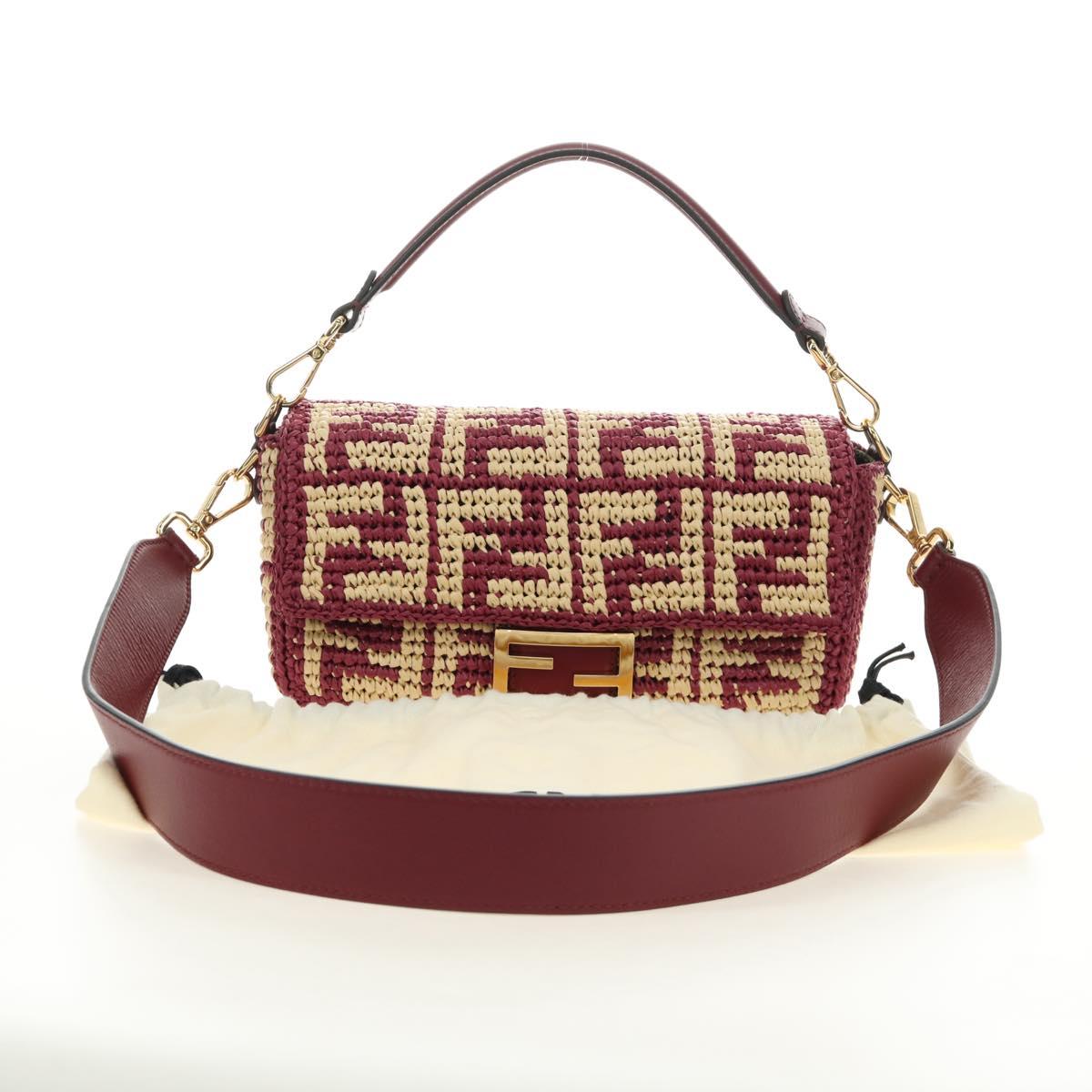 FENDI Zucca Canvas Mamma Baguette Bag Raffia 2way Beige Gold Auth am11981SM