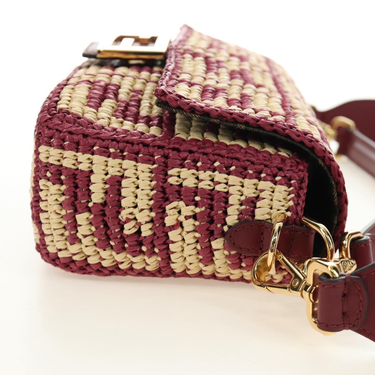 FENDI Zucca Canvas Mamma Baguette Bag Raffia 2way Beige Gold Auth am11981SM