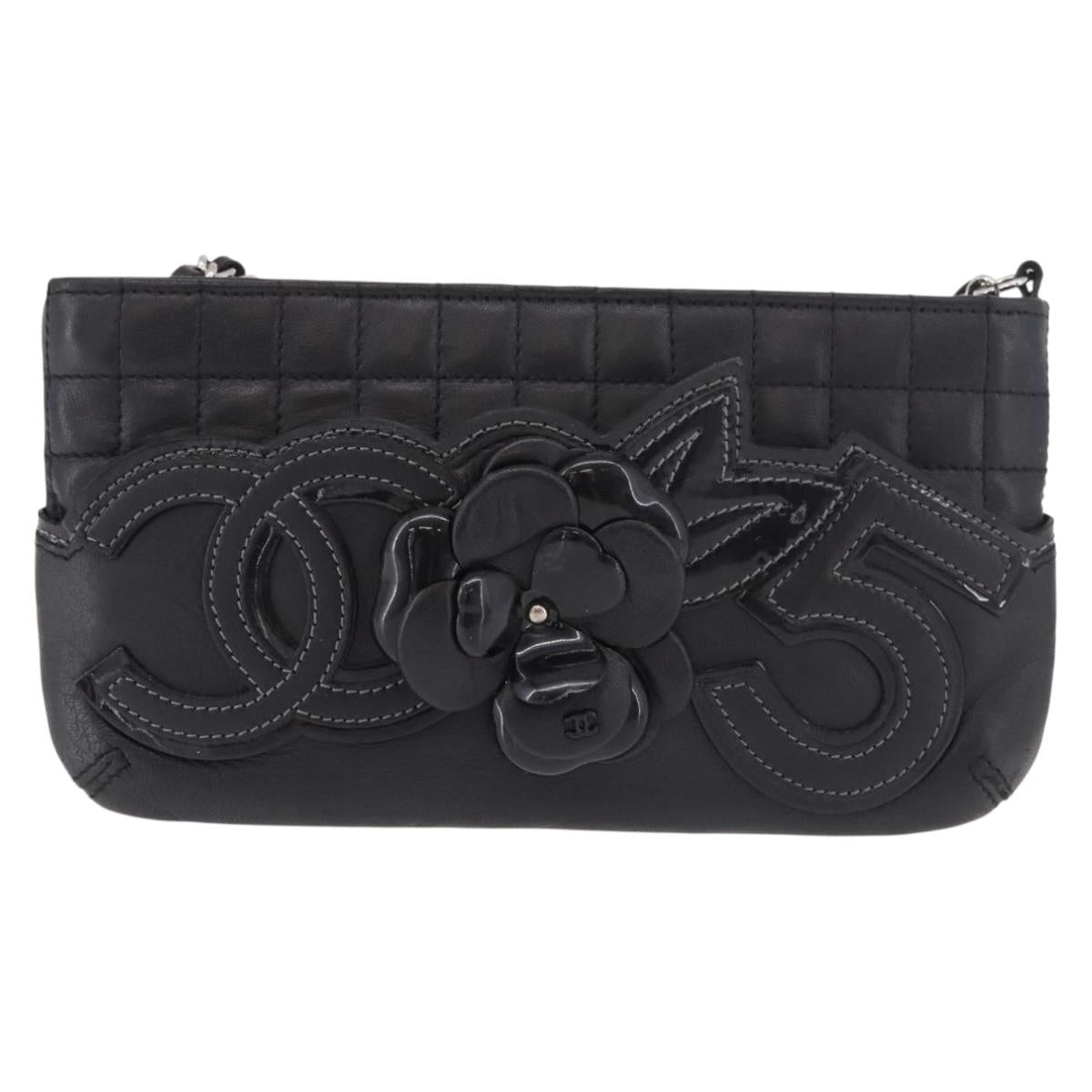 CHANEL Camellia No. 5 Accessories Chain Bag Lamb Skin Black CC Auth am11985M