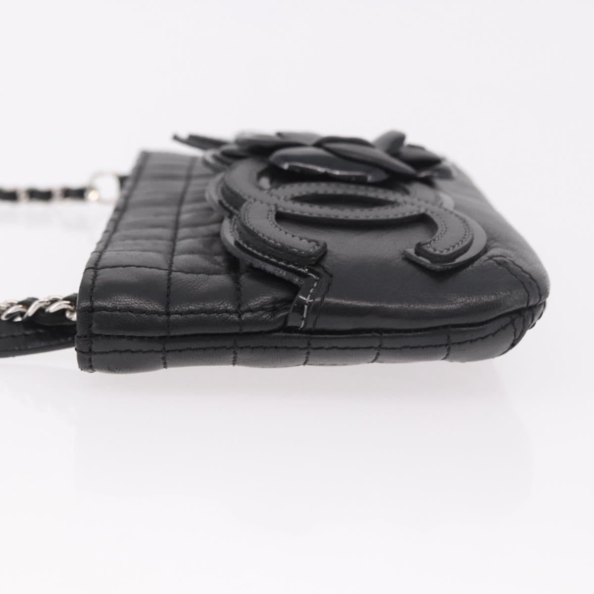 CHANEL Camellia No. 5 Accessories Chain Bag Lamb Skin Black CC Auth am11985M