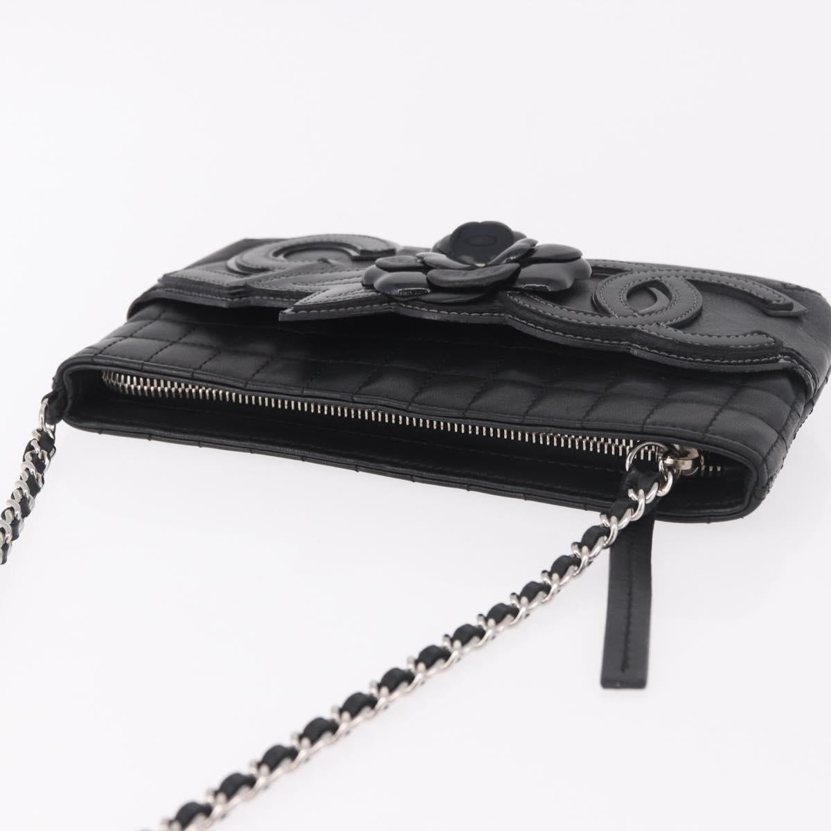 CHANEL Camellia No. 5 Accessories Chain Bag Lamb Skin Black CC Auth am11985M
