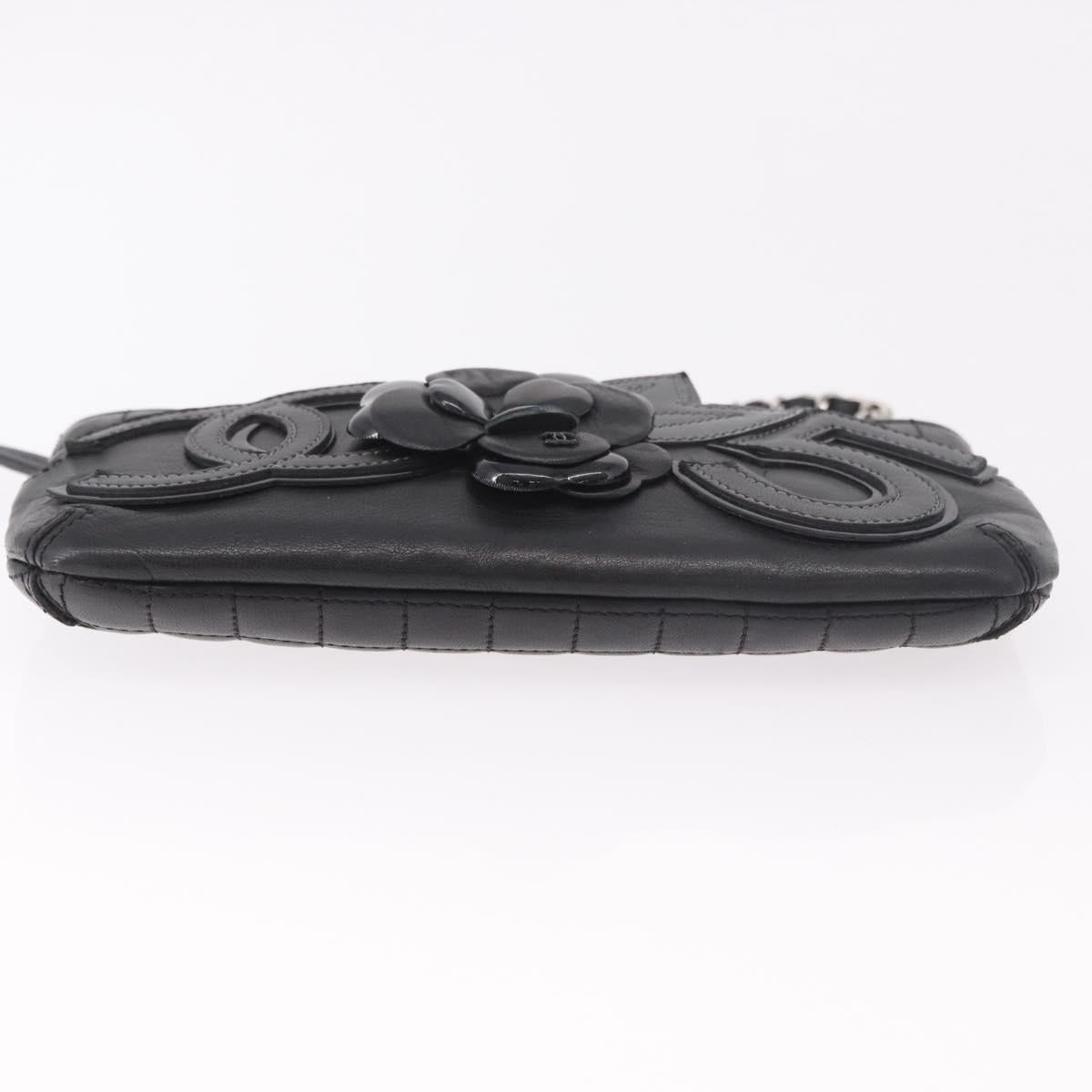 CHANEL Camellia No. 5 Accessories Chain Bag Lamb Skin Black CC Auth am11985M