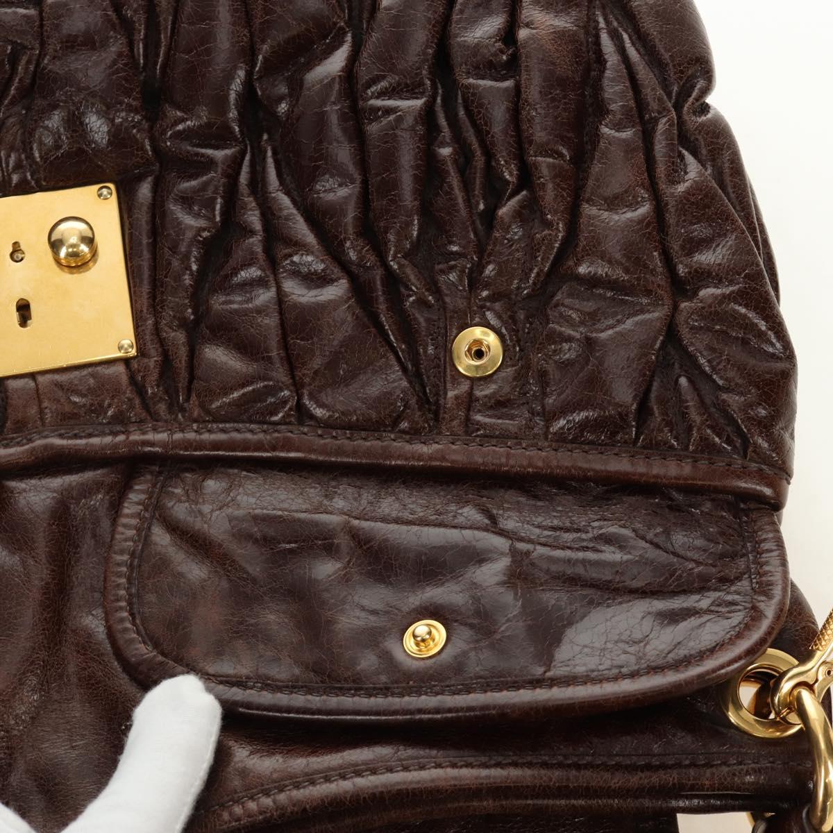 Miu Miu Ready Lock Shoulder Hand Bag Leather 2way Brown Gold Auth am11986V