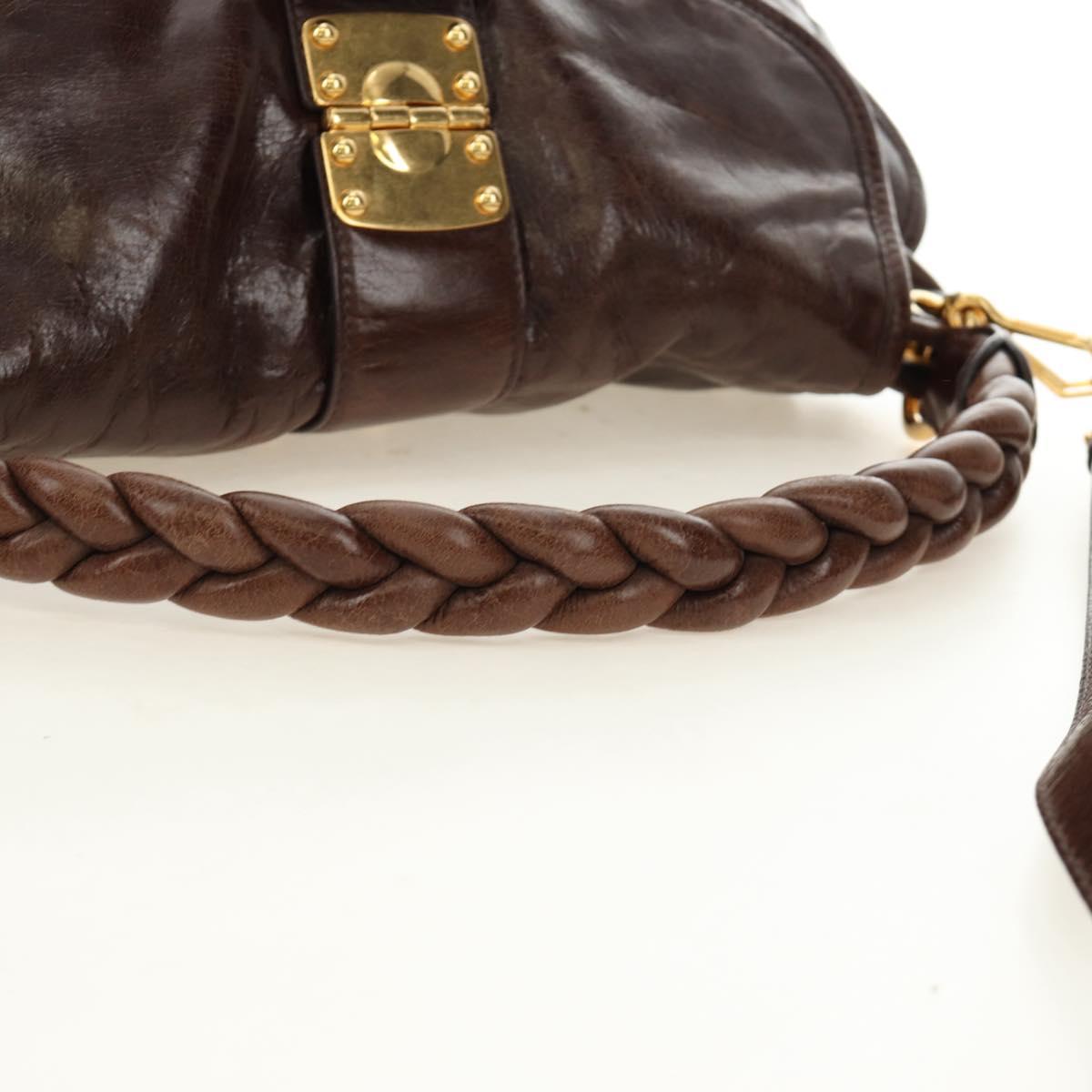 Miu Miu Ready Lock Shoulder Hand Bag Leather 2way Brown Gold Auth am11986V
