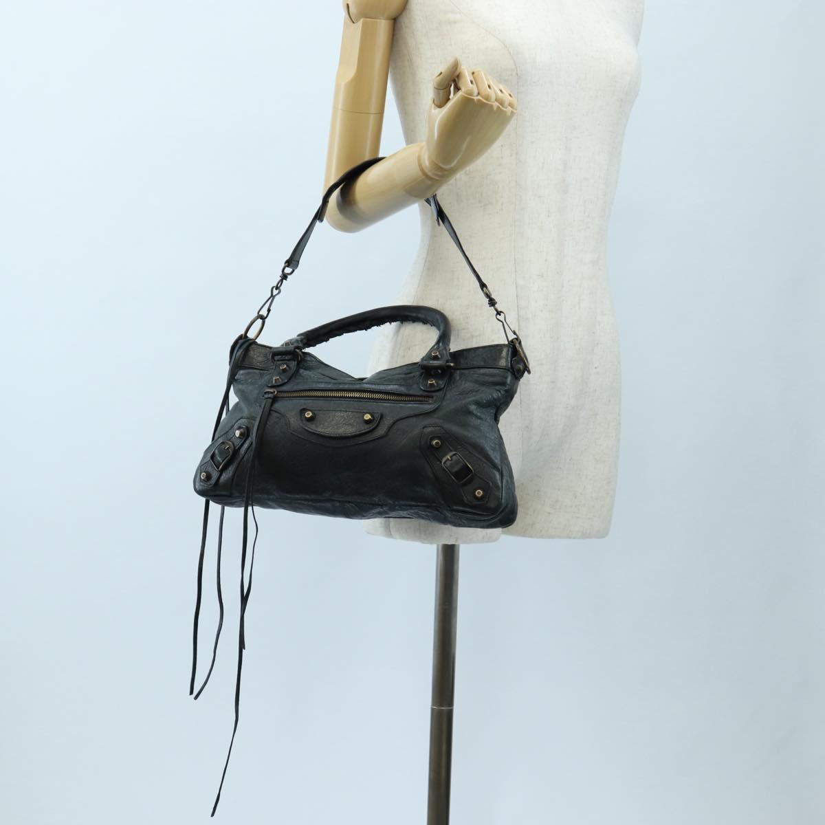BALENCIAGA The First Hand Bag Leather Black Gold 103208 Auth am11987SAV