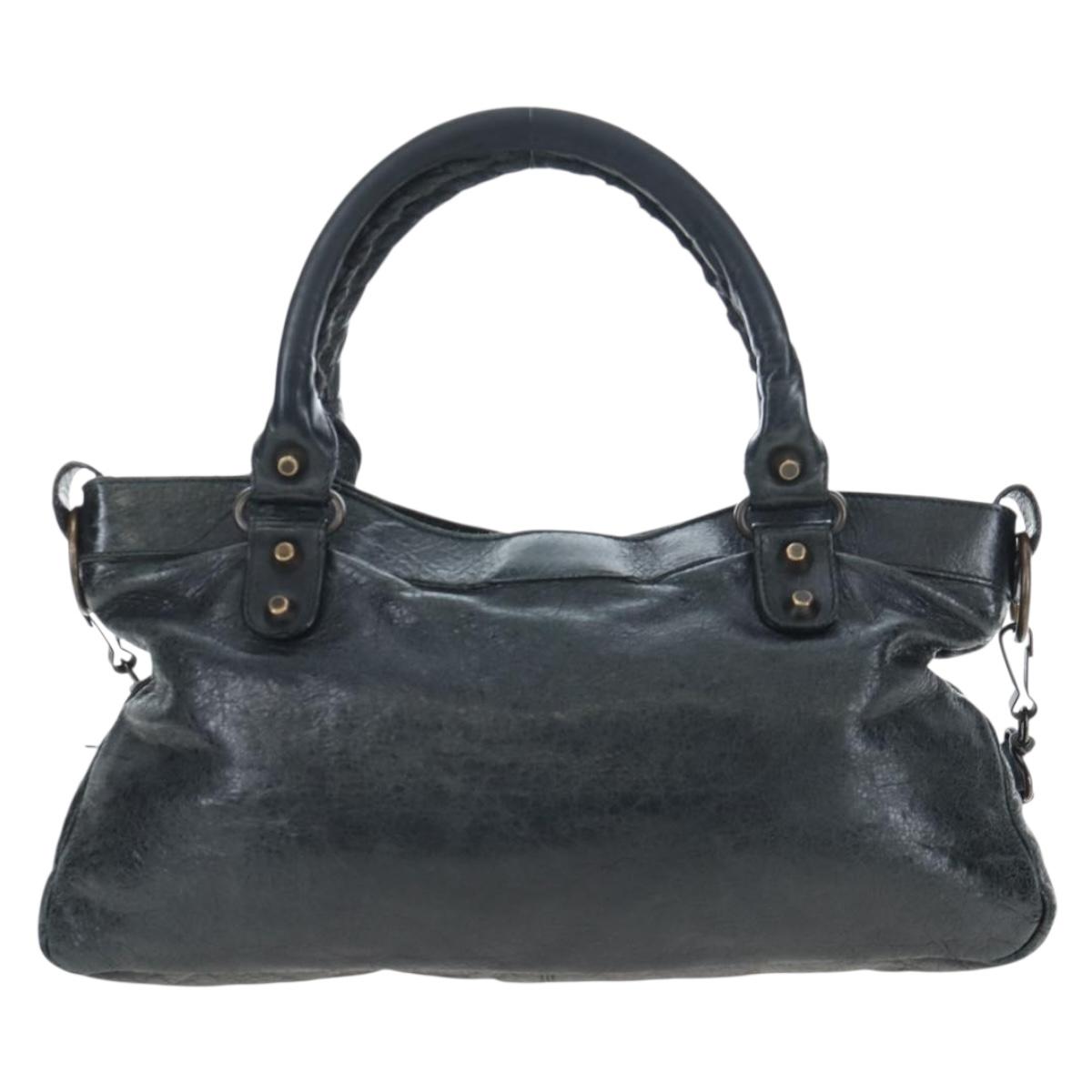 BALENCIAGA The First Hand Bag Leather Black Gold 103208 Auth am11987SAV