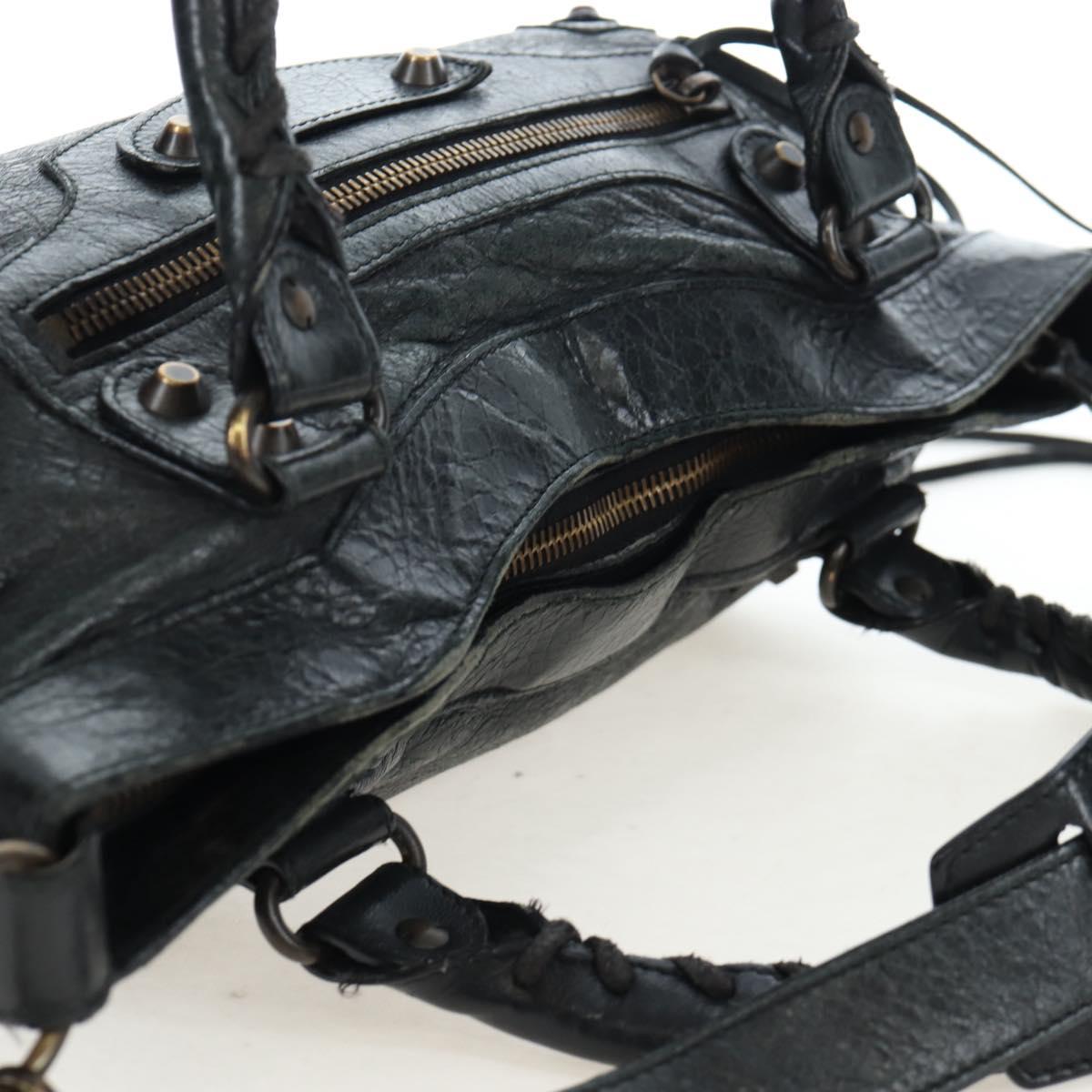 BALENCIAGA The First Hand Bag Leather Black Gold 103208 Auth am11987SAV